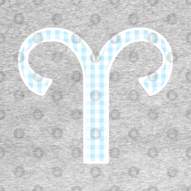 Aries Zodiac Horoscope Symbol in Pastel Blue and White Gingham Pattern by bumblefuzzies